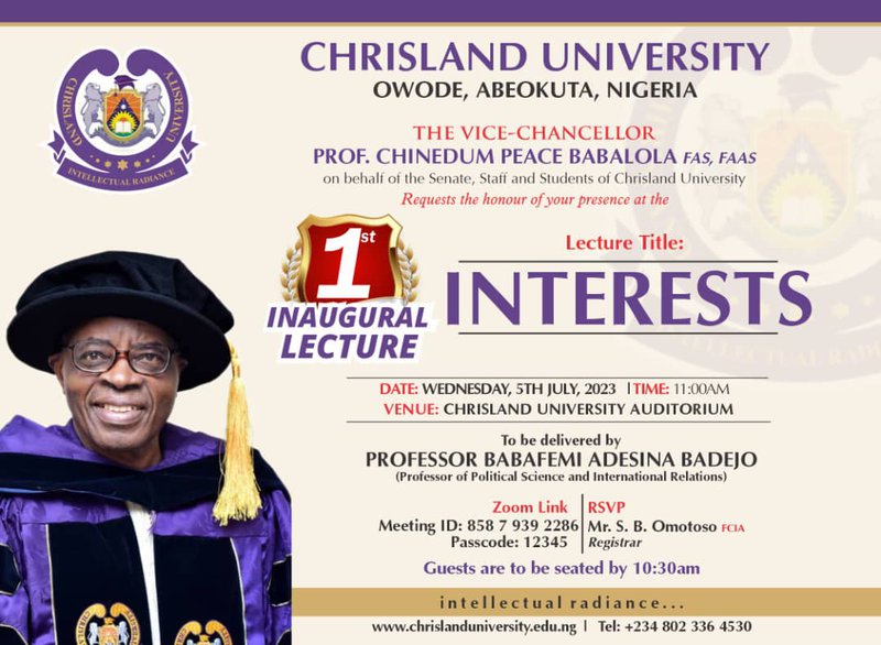 Chrisland University is Holding its Maiden Inaugural Lecture on 5th July, 2023